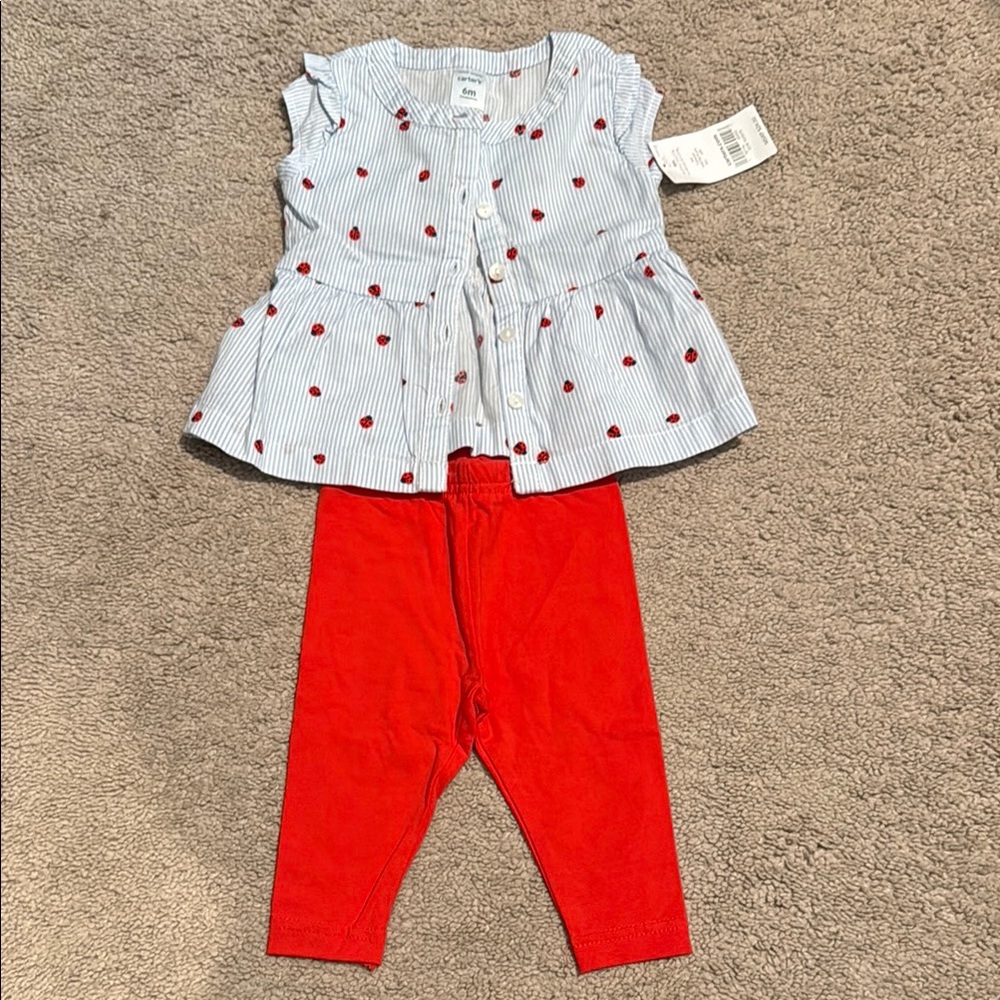 Carter's 6m Baby Outfit - Striped Top and Red Leggings